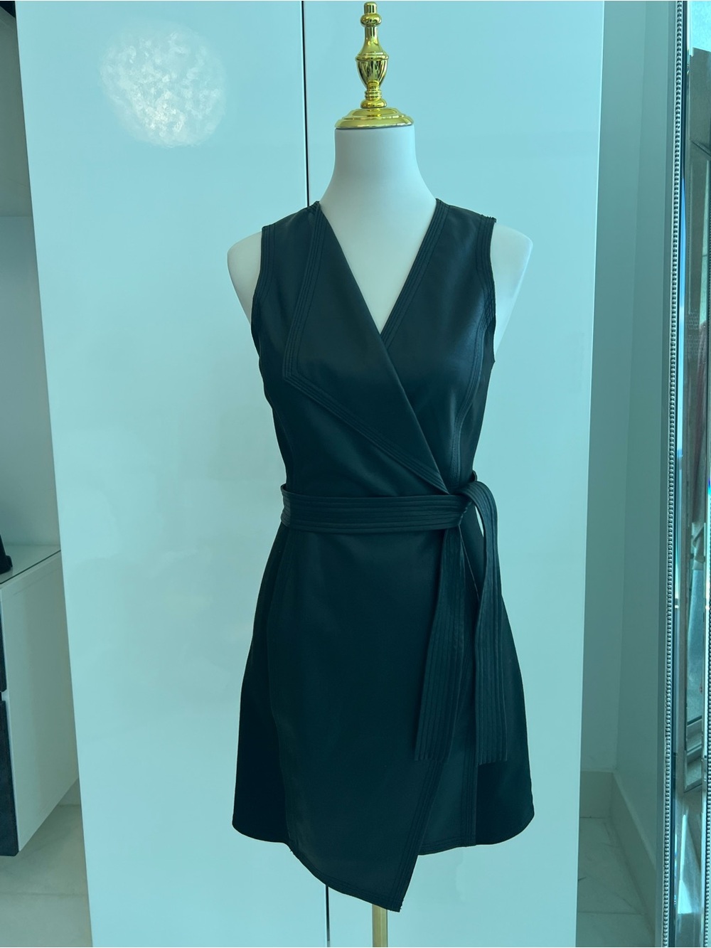 BCBGMaxAzria Black Sleeveless Wrap Mini Dress